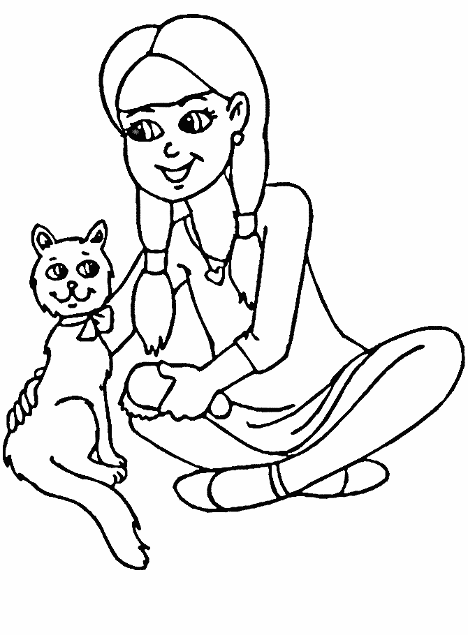 cat and girl Coloring Page - Free Printable Coloring Pages