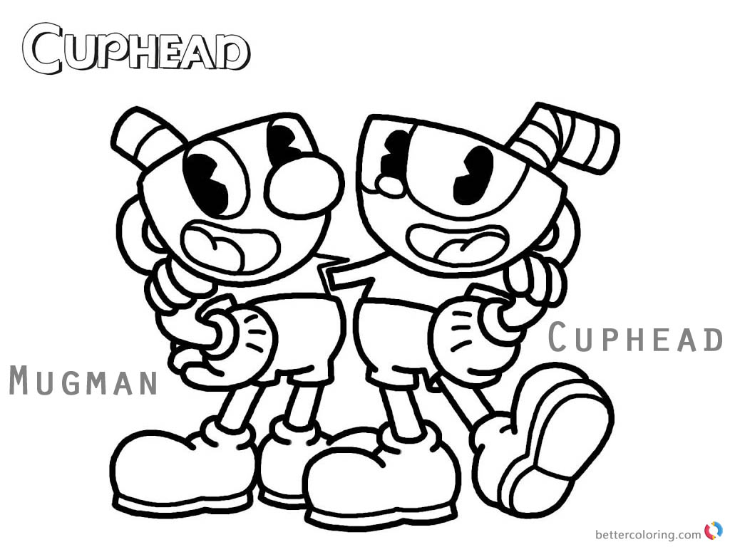 Cuphead Coloring Pages Cuphead and Mugman Free Printable Coloring Pages