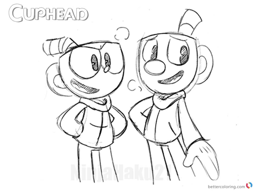 Cuphead talking with Mugman from Cuphead Coloring Pages Free