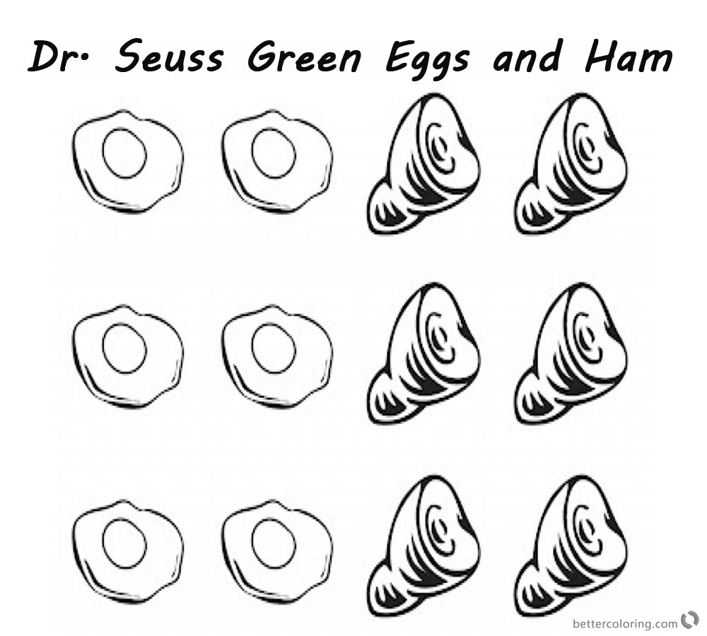 Dr Seuss Green eggs and Ham Coloring Pages six eggs and six Hams Free