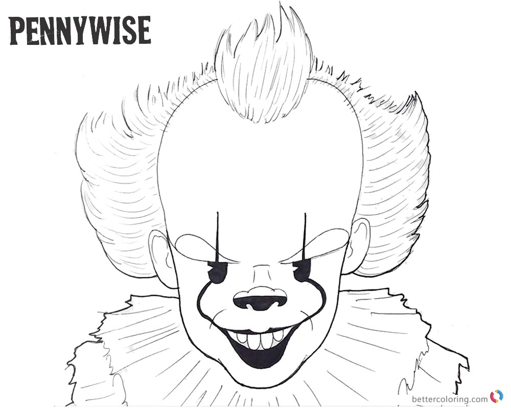 Pennywise Coloring Pages Inktober Black and White - Free Printable