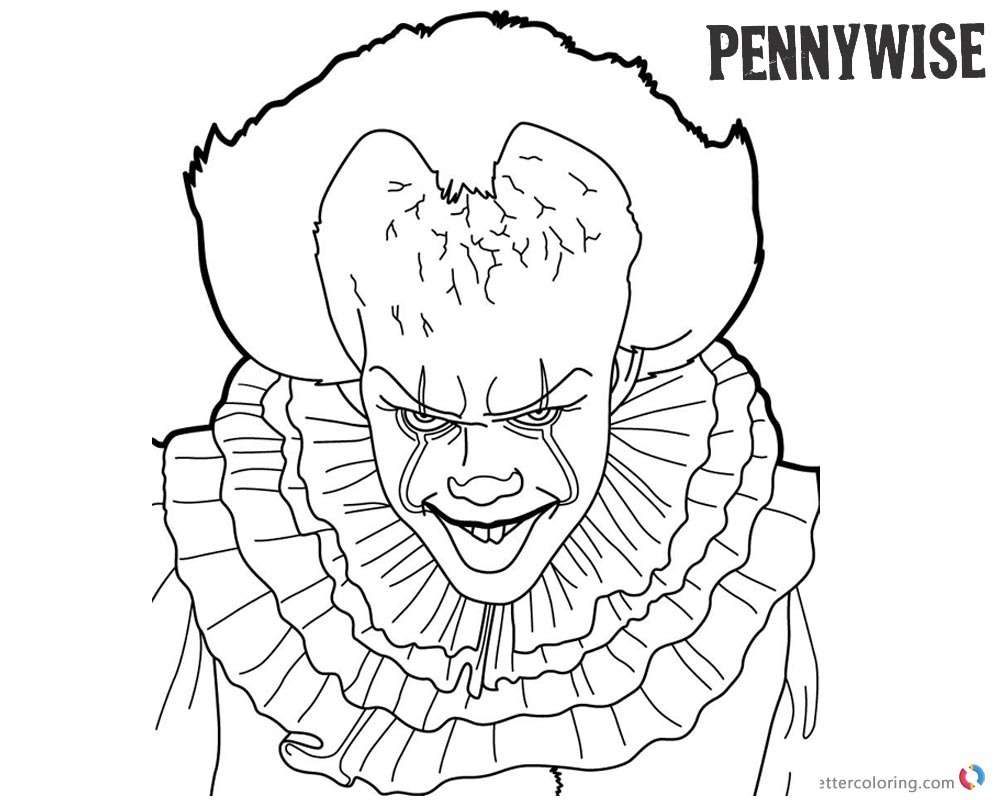 Pennywise Coloring Pages Inktober Black and White Free Printable