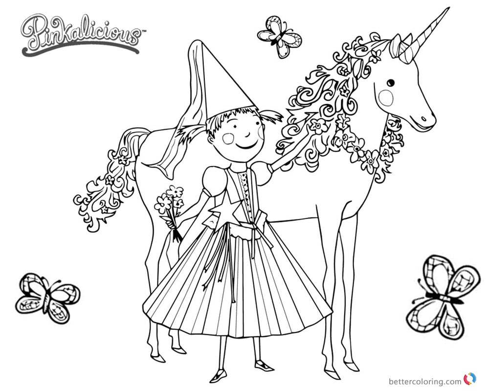 Pinkalicious Coloring Pages Unicorn and Butterflies - Free Printable