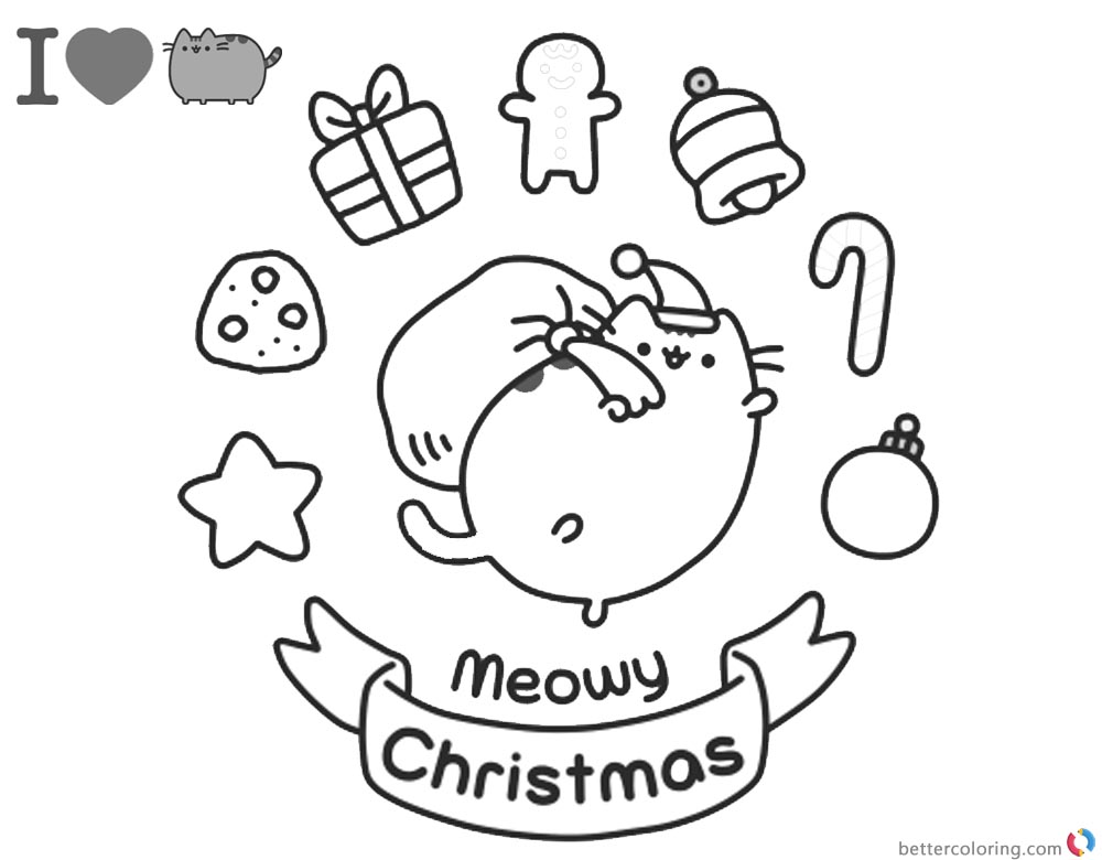 Pusheen Coloring Pages Meomy Christmas - Free Printable Coloring Pages
