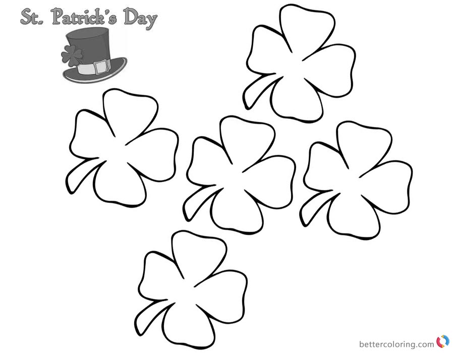 St Patrick Day Shamrock coloring pages five flowers Free Printable