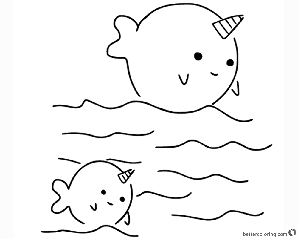 Two cute narwhals coloring pages Free Printable Coloring