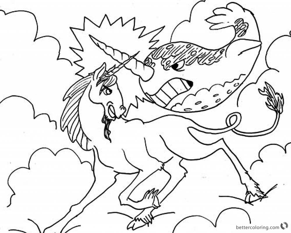 Unicorn and Narwhal Coloring Pages Fighting - Free Printable Coloring Pages
