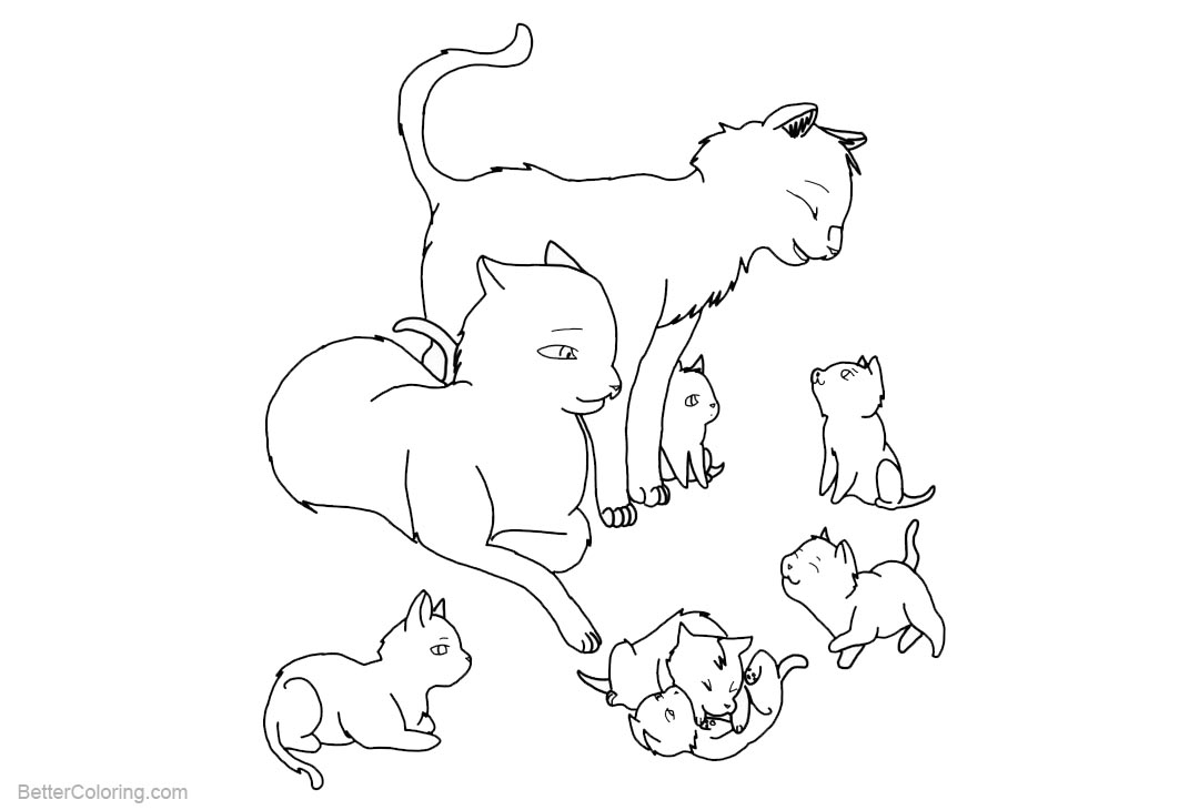 Cat Coloring Pages Family Outlined by rjtheawsome11 - Free Printable