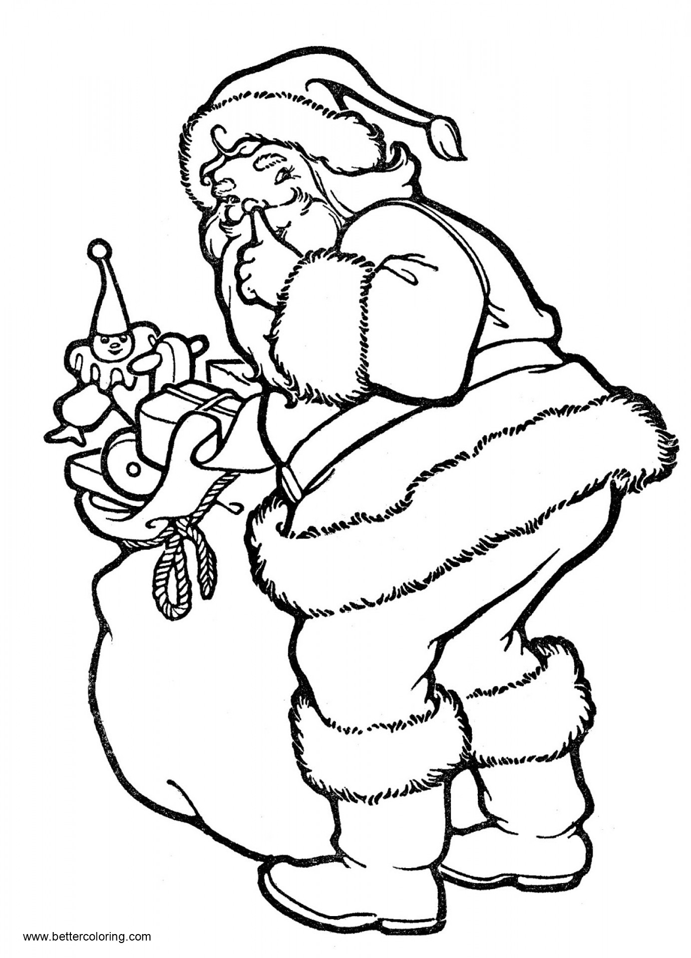 Christmas Coloring Pages Cute Santa With Toys Free Printable Coloring