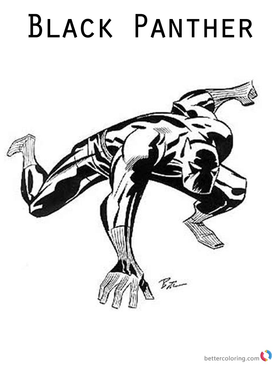 Black Panther Coloring Pages Marvel Superhero Ready to Fight - Free