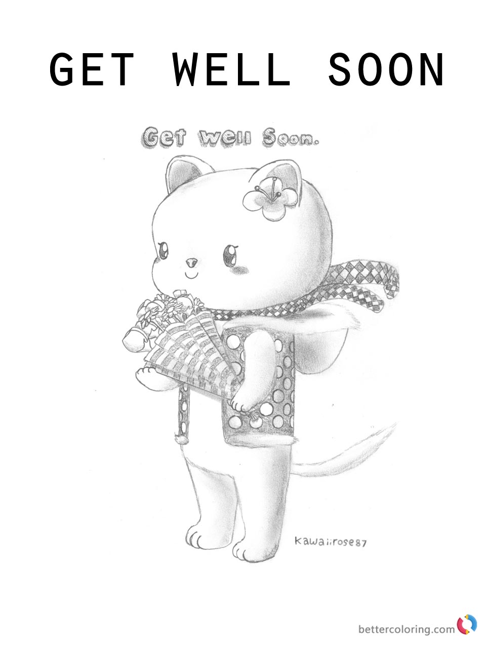 Get Well Soon Coloring Page Bear with Flowers Printable