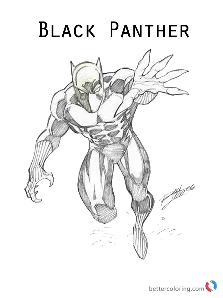 Marvel Moive Black Panther Coloring Page by pencil drawing