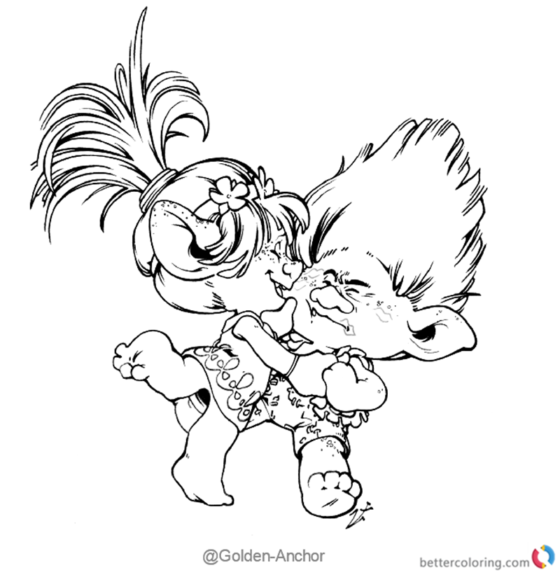 Poppy Kisses from Trolls coloring pages printable