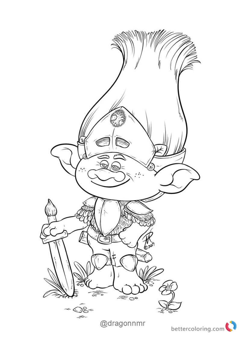 Warrior Branch from Trolls coloring pages free to print Warrior Branch from Trolls coloring pages printable