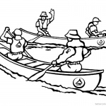 Canoeing Coloring Pages Four People Canoeing with Two Canoes