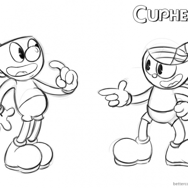 Cuphead Coloring Pages Cuphead and Mugman - Free Printable Coloring Pages