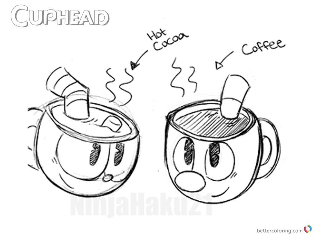 Cuphead Coloring Pages Drink Sketch - Free Printable ...