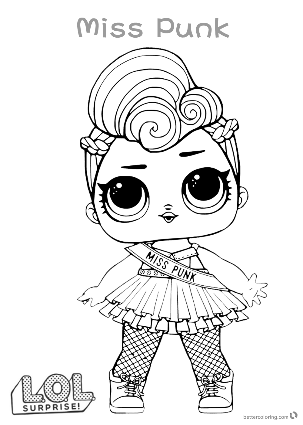 Cute LOL Surprise Doll Coloring Pages Series 2 Miss Punk - Free