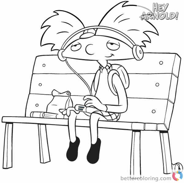 Hey Arnold Coloring Pages Listening to Walkman printable