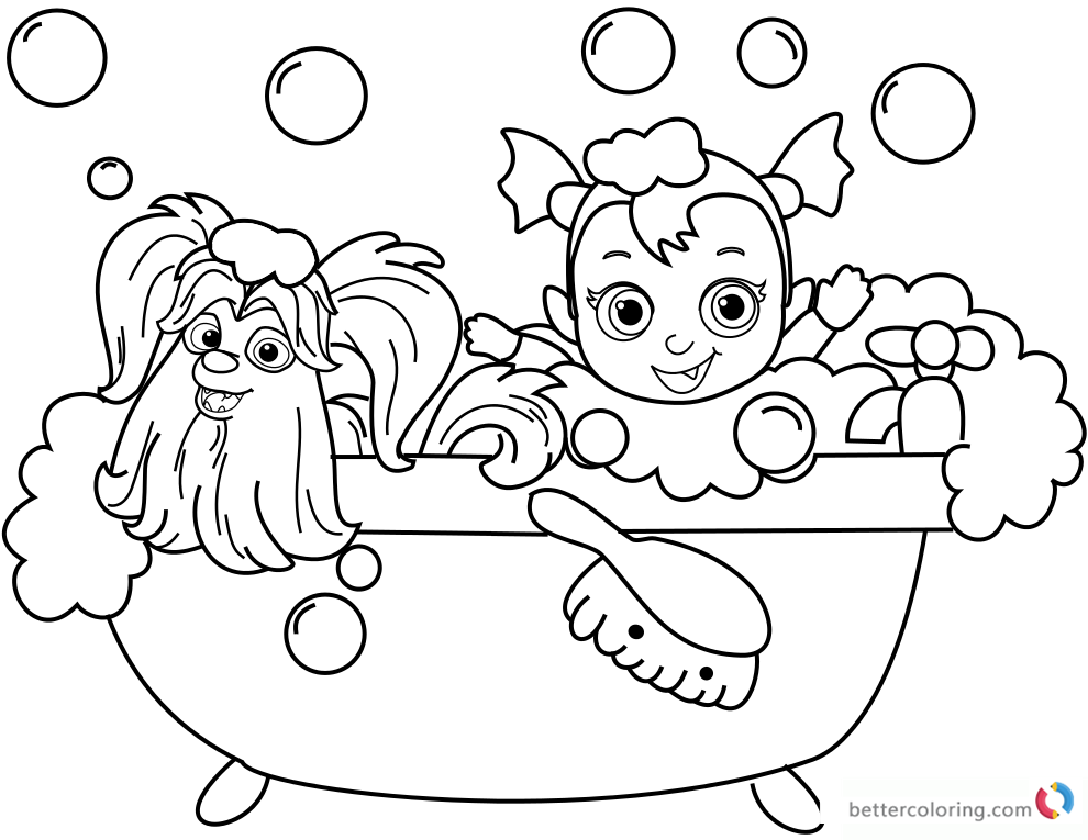 Vampirina Coloring Pages Bathing With Wolfie Free Printable Coloring 