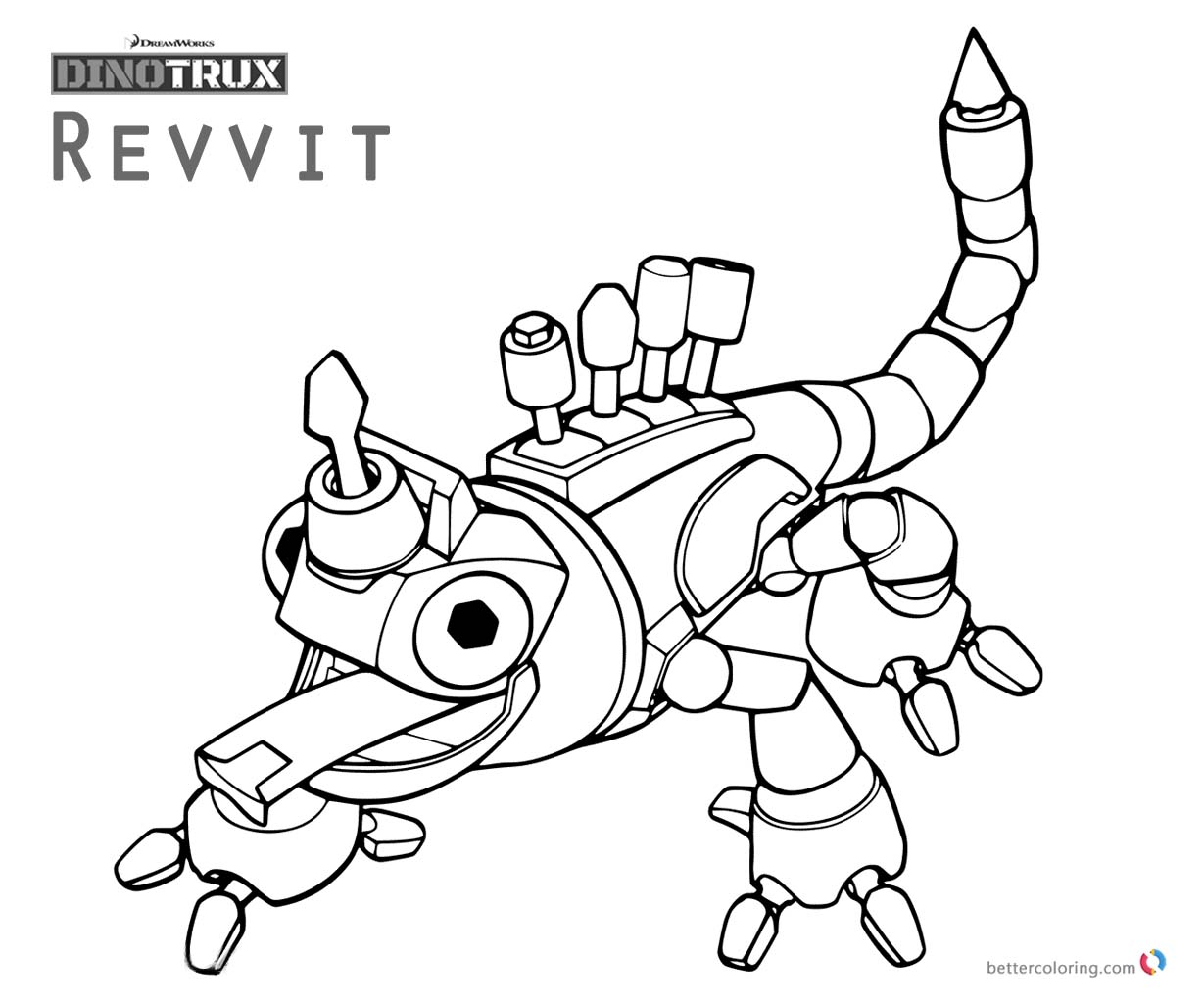 Dinotrux Revvit coloring pages black and white - Free Printable