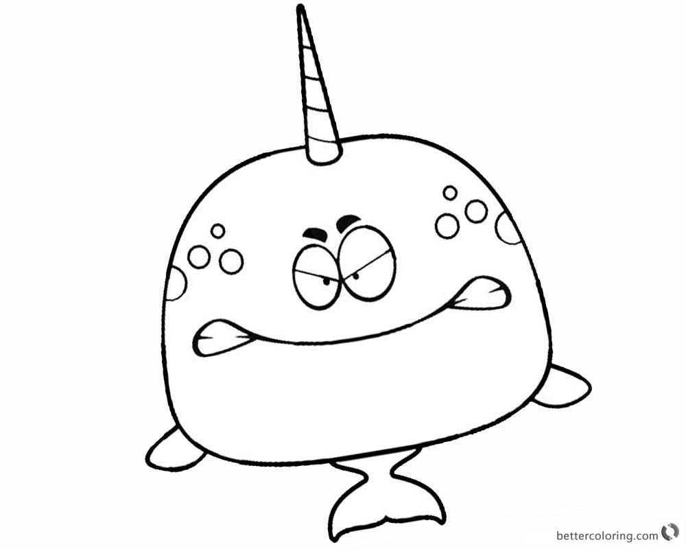 Angry Cartoon Narwhal Coloring Pages printable
