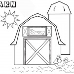 Barn Coloring Pages barn with chicken and sun