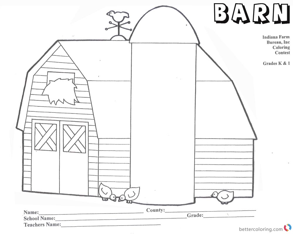 Barn Coloring Pages Barn With Three Chicks Worksheet Free Printable