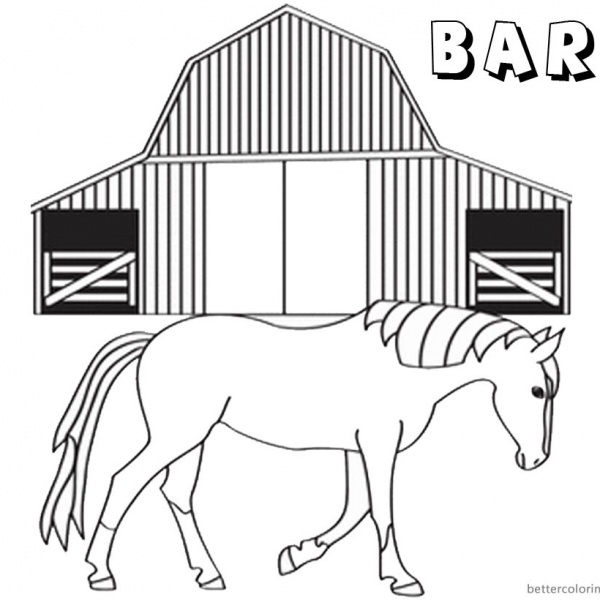 Barn Coloring Pages horse in the barn - Free Printable Coloring Pages
