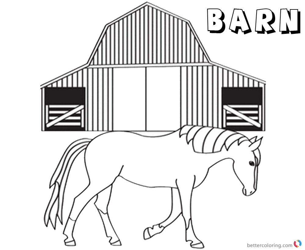 Download Barn Coloring Pages horse walking out of barn - Free ...