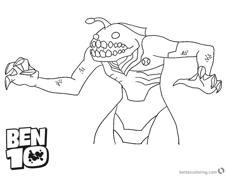 Ben 10 Coloring Pages Ripjaws Hand Line Drawing printable for free