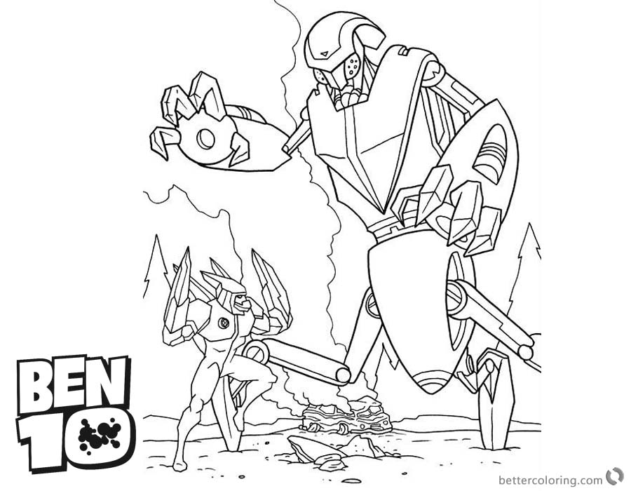 Ben 10 Coloring Pages Robot Alien Force Coloring Sheet printable for free