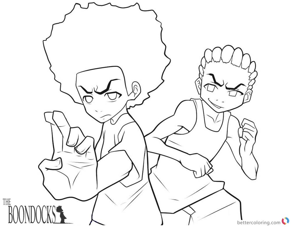 Boondocks coloring pages Freeman brothers lineart printable