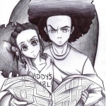 Boondocks coloring pages Jazmine and Huey watching newspaper