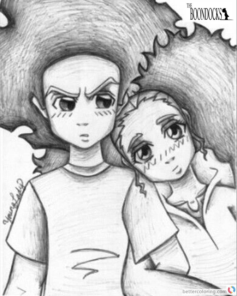 Boondocks coloring pages Drawing of Huey and Jasmine printable