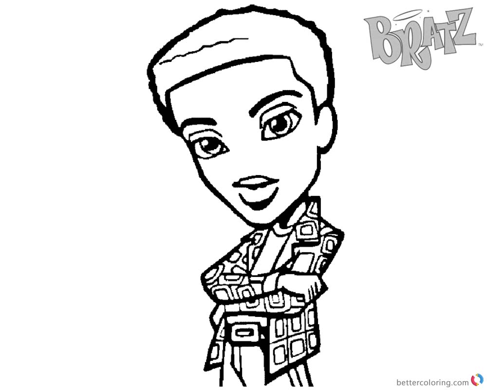 Bratz Coloring Pages Boyz Doll Black and White printable for free