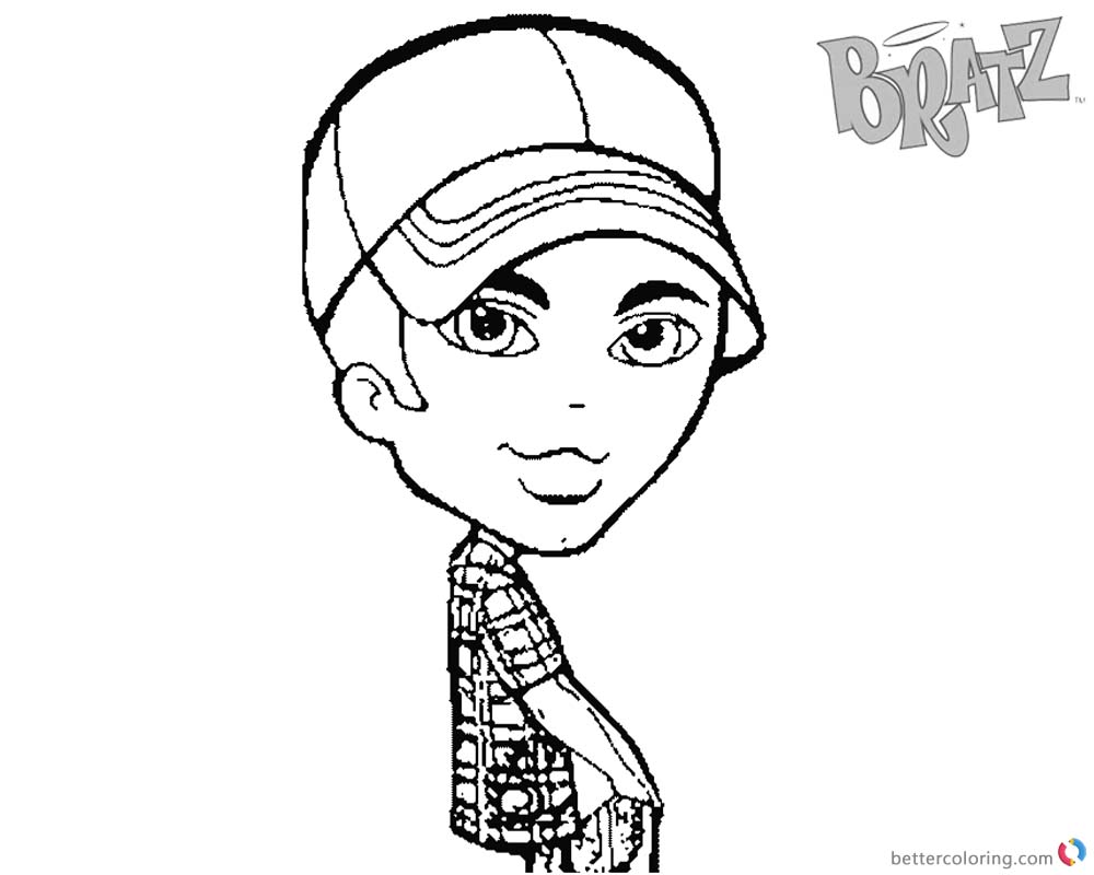 Bratz Coloring Pages Boyz Doll with Hat printable for free