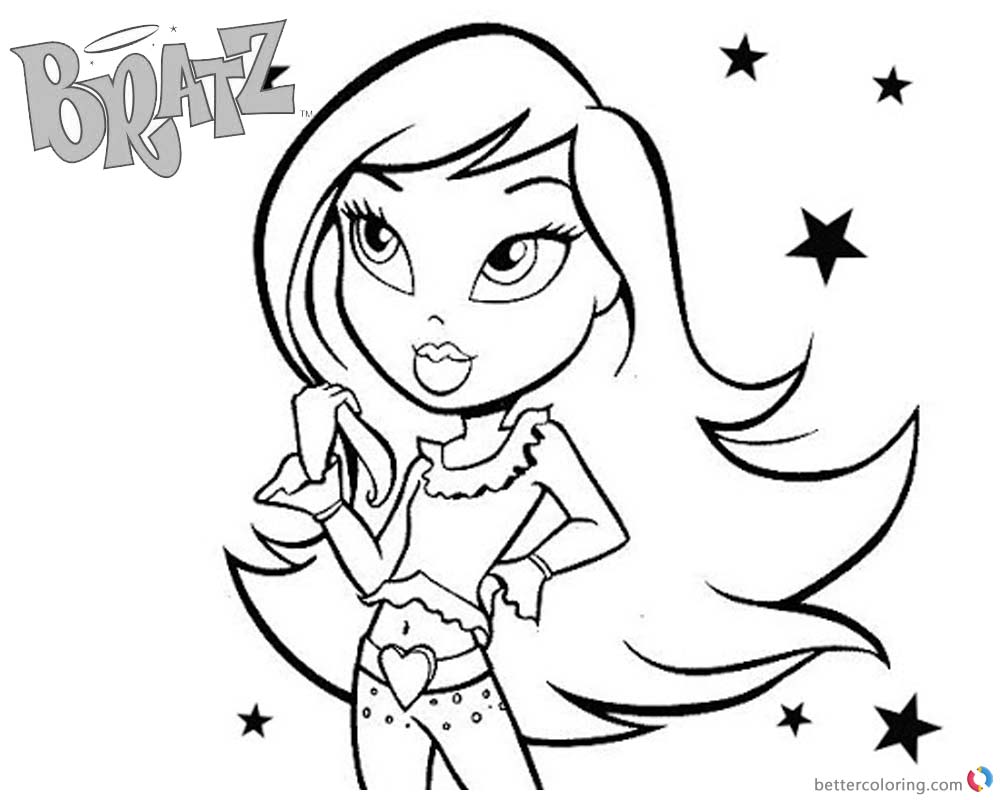 Bratz Coloring Pages Doll with Stars Background printable for free. 