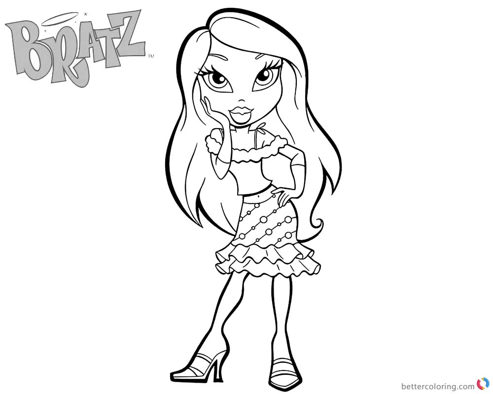 Bratz Coloring Pages Fancy Girl Lineart printable for free
