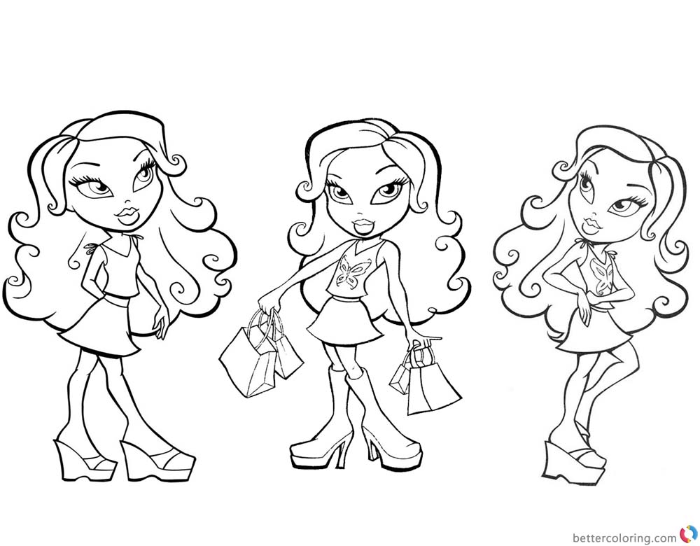 Download Bratz Coloring Pages Three Girl Dolls Colouring Sheet - Free Printable Coloring Pages