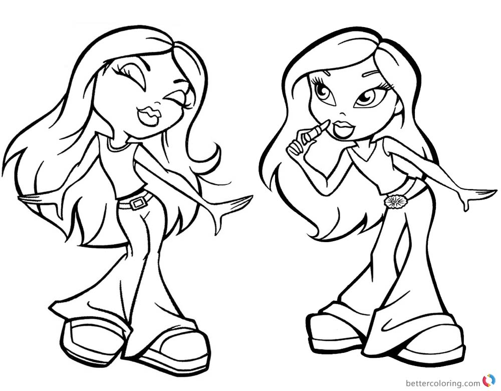 Download Bratz Coloring Pages Two Babyz Doll Girl Clipart Black and ... 