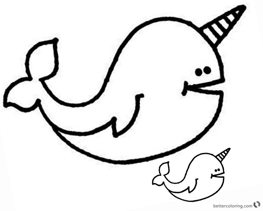 Cartoon Narwhal Coloring Pages Big and Small printable