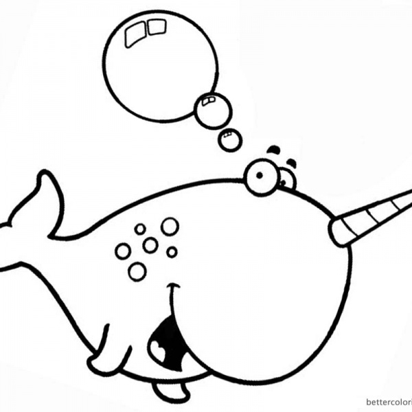 Two cute narwhals coloring pages - Free Printable Coloring Pages