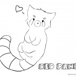 Cartoon Red Panda Coloring Pages with Heart