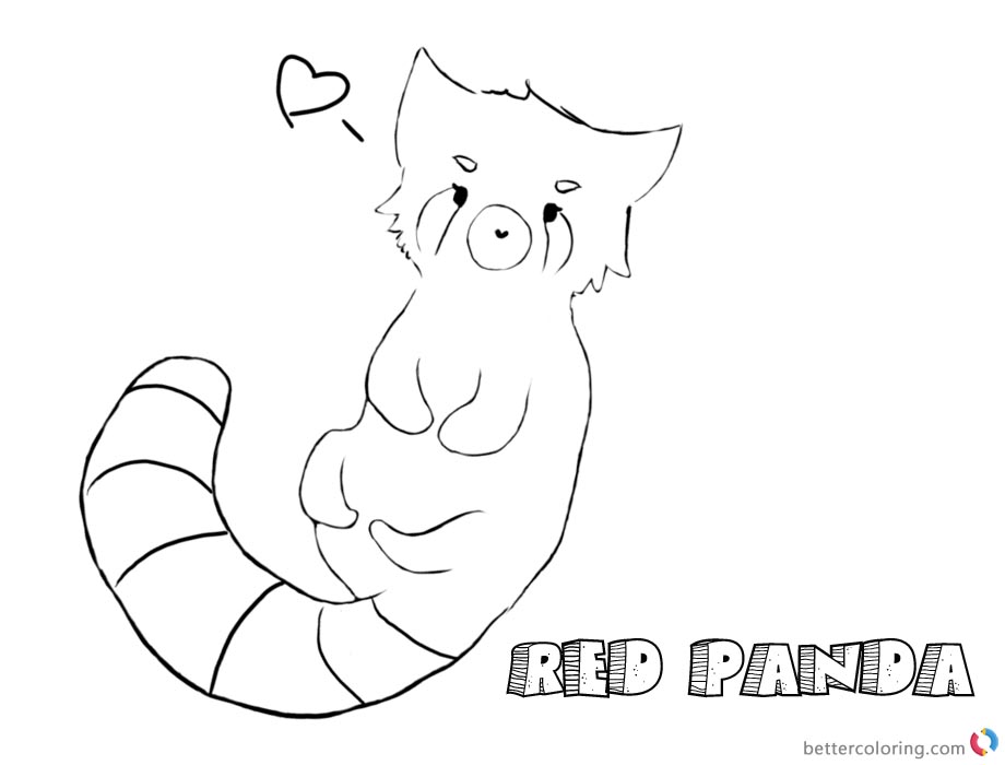 Cartoon Red Panda Coloring Pages with Heart printable for free