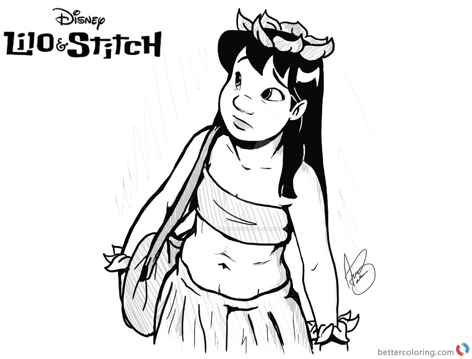 Disney Lilo and Stitch Hula Coloring Pages Fan Art Picture printable and free