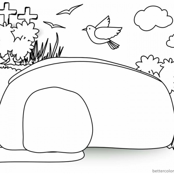 Empty Tomb Coloring Pages Free - Empty Tomb Cloring Pages Birds Fly Over The Tomb 600x600