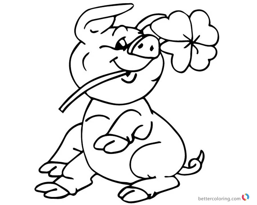 Four Leaf Clover Coloring Pages Pig printable