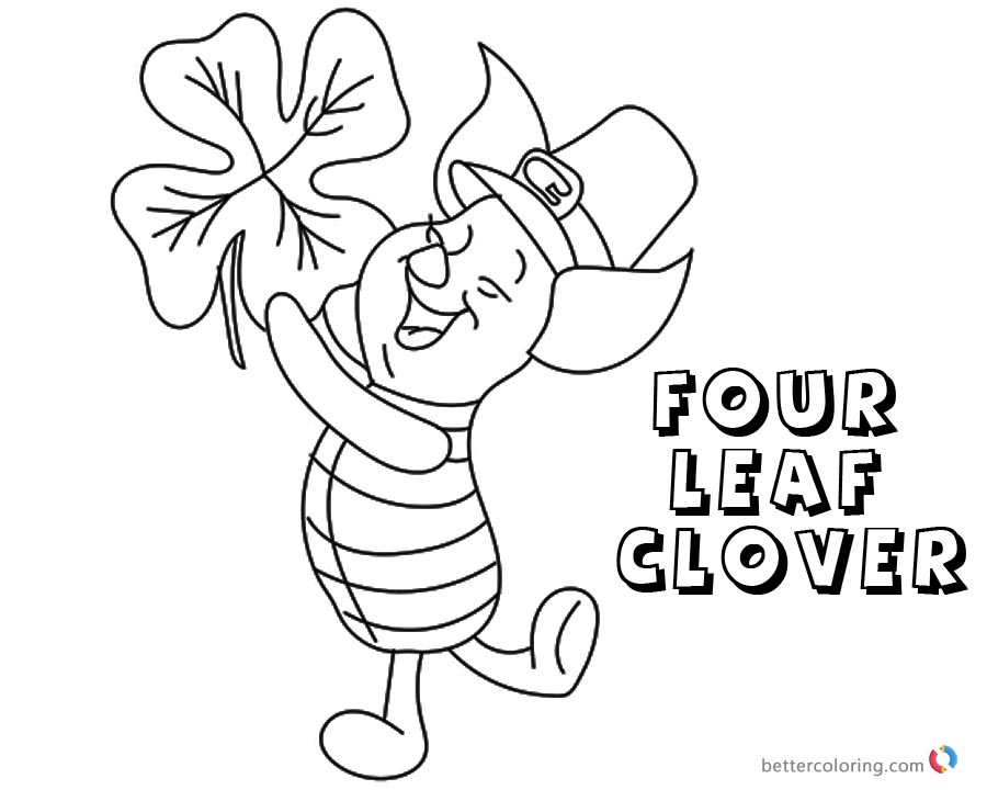 Four Leaf Clover Coloring Pages Piglet Dancing printable