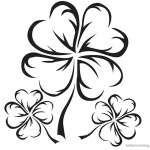 Four Leaf Clover Coloring Pages Realistic black and white